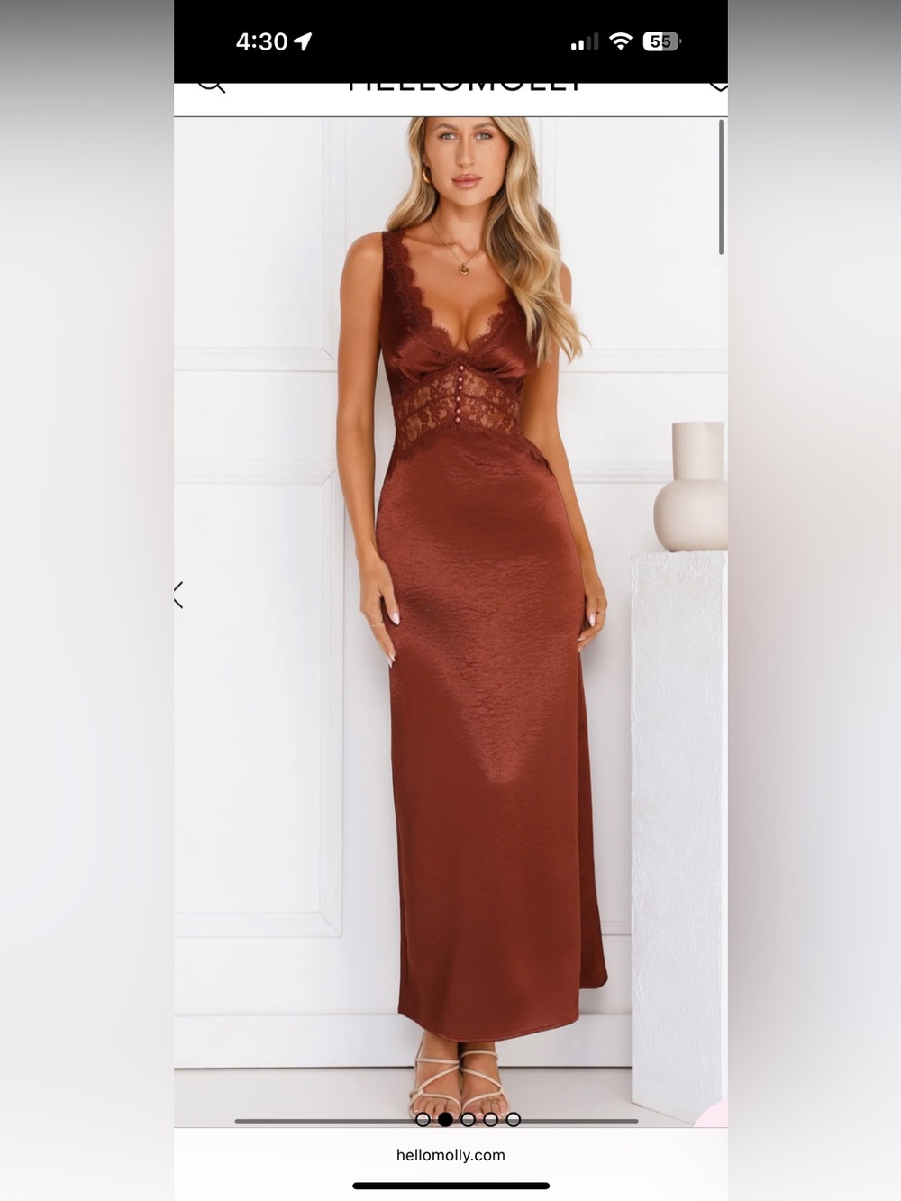 Hello Molly Rust Lace Trim Satin Maxi Dress